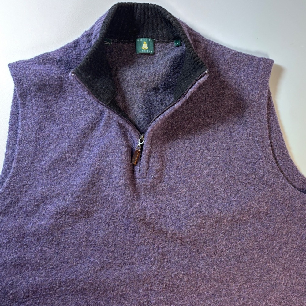 Robert Talbott Wool Sweater Vest Mens M Purple 1/4 Zip Golf Knit Luxury Preppy